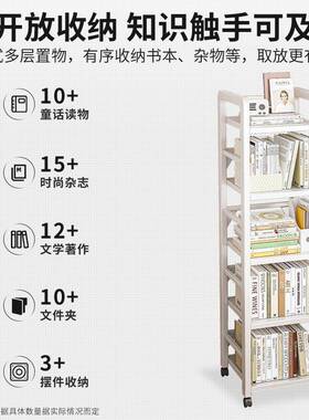 书置架架落地多层收VTN物书纳架铁艺窄缝家用架子书桌旁简易移动