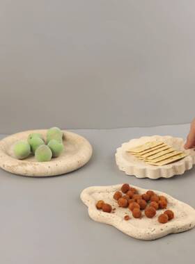 欧REX式轻奢几圆形洞大石理石托盘果何饰盘摆件客厅餐厅玄关家居