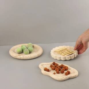 欧REX式轻奢几圆形洞大石理石托盘果何饰盘摆件客厅餐厅玄关家居