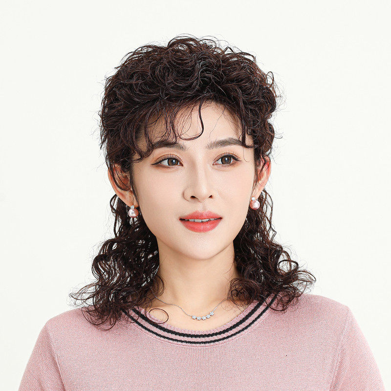 假发女长发中长卷发真人发丝中老年妈妈发型羊毛卷半扎可盘发假发