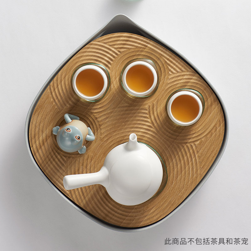 哲品竹制日式储水茶盘茶托功夫茶具套装家用泡茶小茶台带茶垫扑通