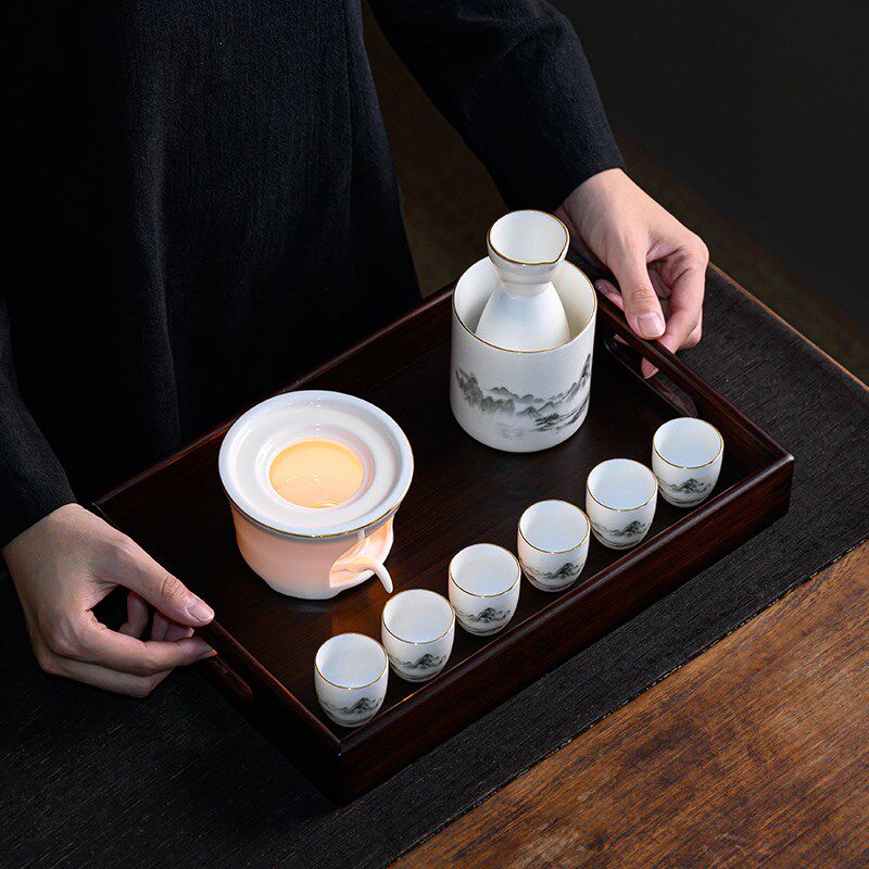 中国风黄酒温酒器家用烛台加热暖酒壶套装老式陶瓷白酒杯送礼盒装