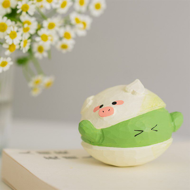 不倒翁摆件木雕生肖猪桌面车载饰品解压治愈生日礼物艾集猪事开心