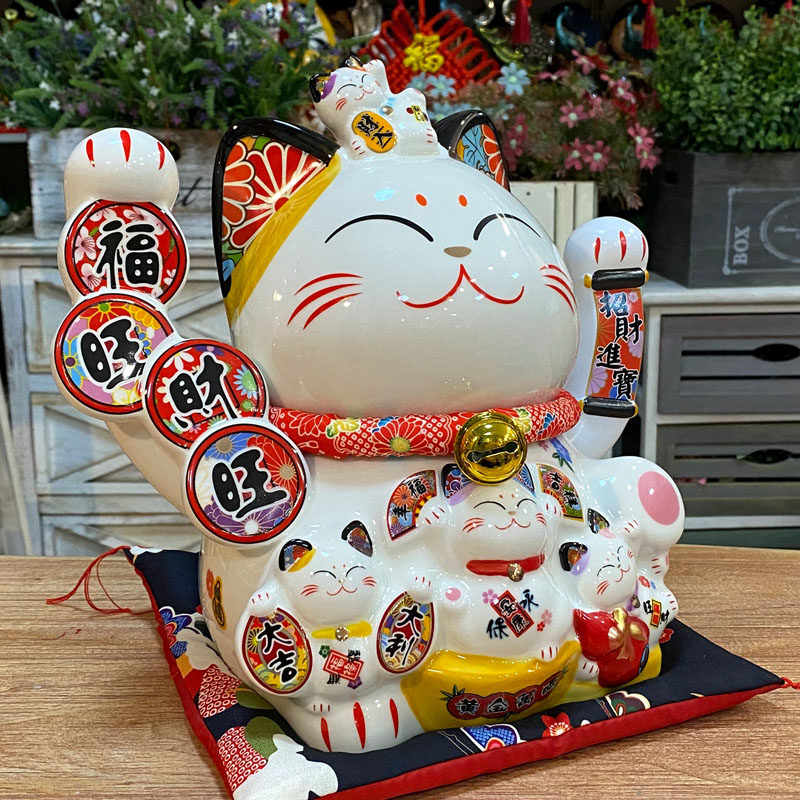 福旺财旺电动摇手招财猫大号客厅装饰摆件开业送礼乔迁礼品发财猫