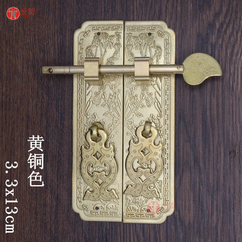 中式仿古纯铜柜门直条雕花拉手家具配件书柜衣柜吊牌装饰插销把手