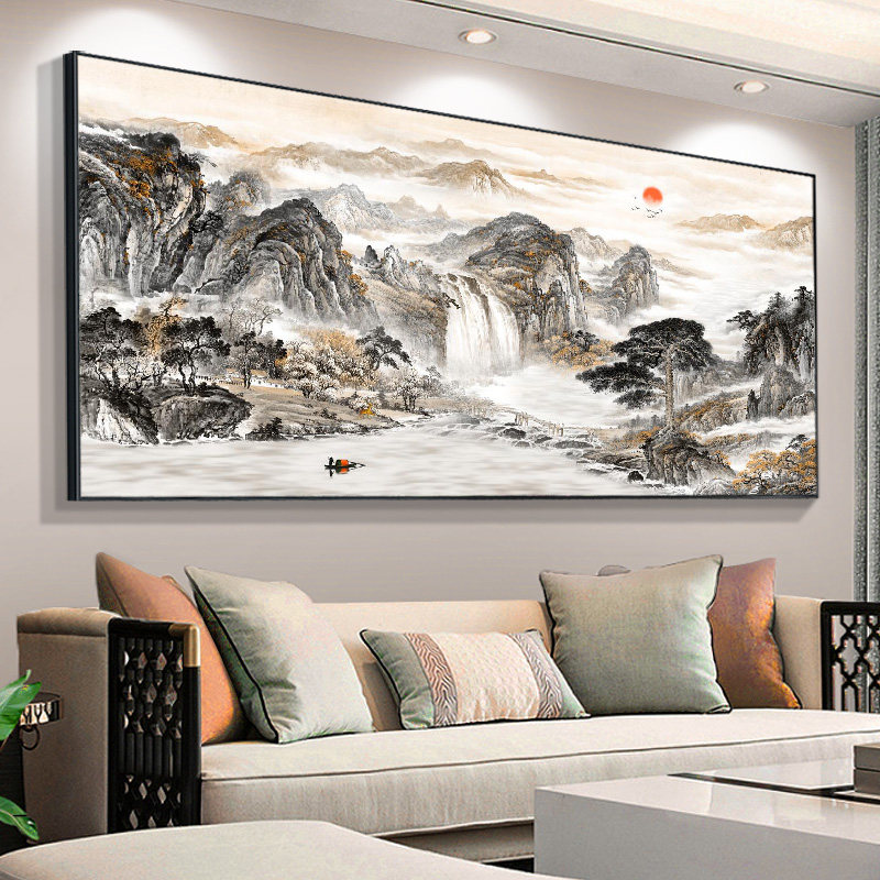 天行健山水画中式国画办公室风景客厅装饰沙发壁画字画挂画背景墙