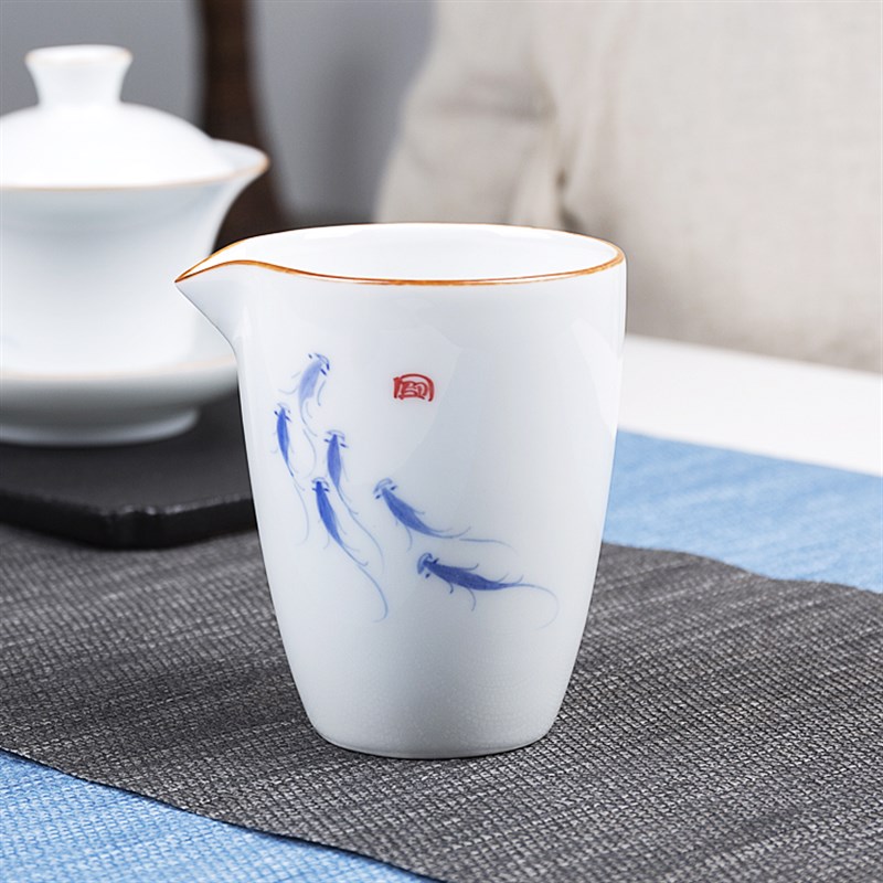 公道杯茶海青花瓷手绘分茶器白瓷甜白釉功夫茶具茶备配件釉下彩