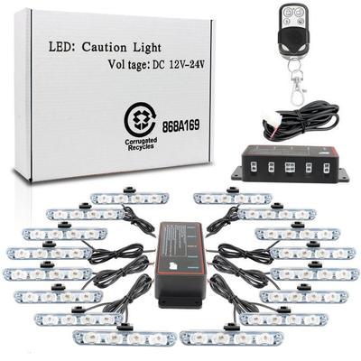 LED中网爆闪灯 一拖十六 4LED夹子 红兰开道灯中网超亮警示灯