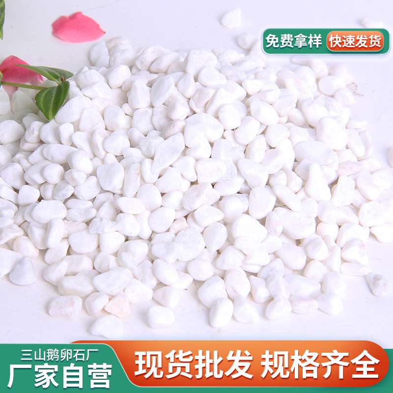 白色机制鹅卵石雪花白 厂家 鱼缸造景白色小石子盆栽多肉铺面