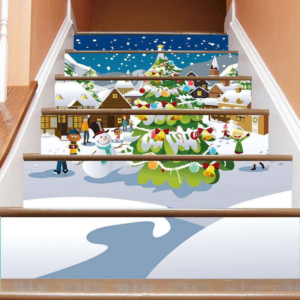 SLT035圣诞节雪人村庄楼梯贴可移水防时尚台阶装饰墙贴家居
