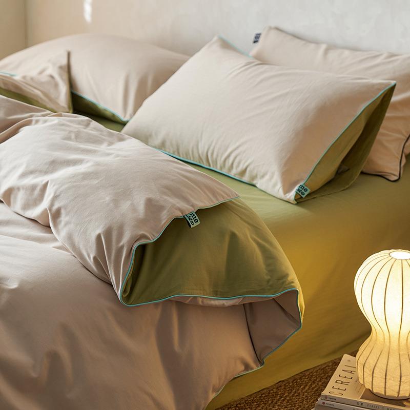 奶油美拉德色系全棉磨毛四件套A类简约纯色秋冬保暖加厚纯棉被套