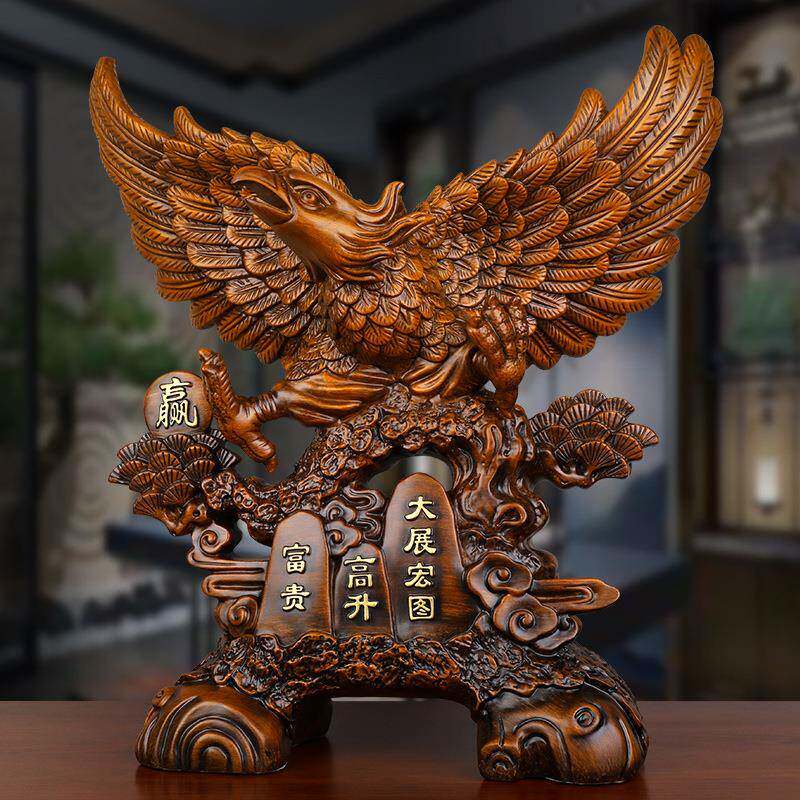 中式大展宏图老鹰摆件办公室桌面摆件客厅酒柜家居装饰树脂工艺品