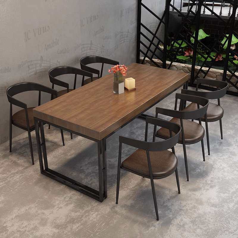 复古餐桌实木咖啡厅桌椅组合烧烤店火锅餐厅酒吧工业风长方形原木