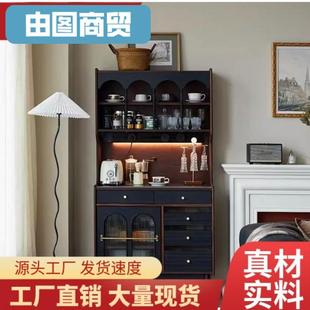 jF7法式 实木餐边柜一体靠墙柜子储物柜复古匠心客厅收纳柜厨