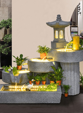 中式流水喷泉摆件庭院室内阳台造景落地装饰品假山石磨水景观鱼池