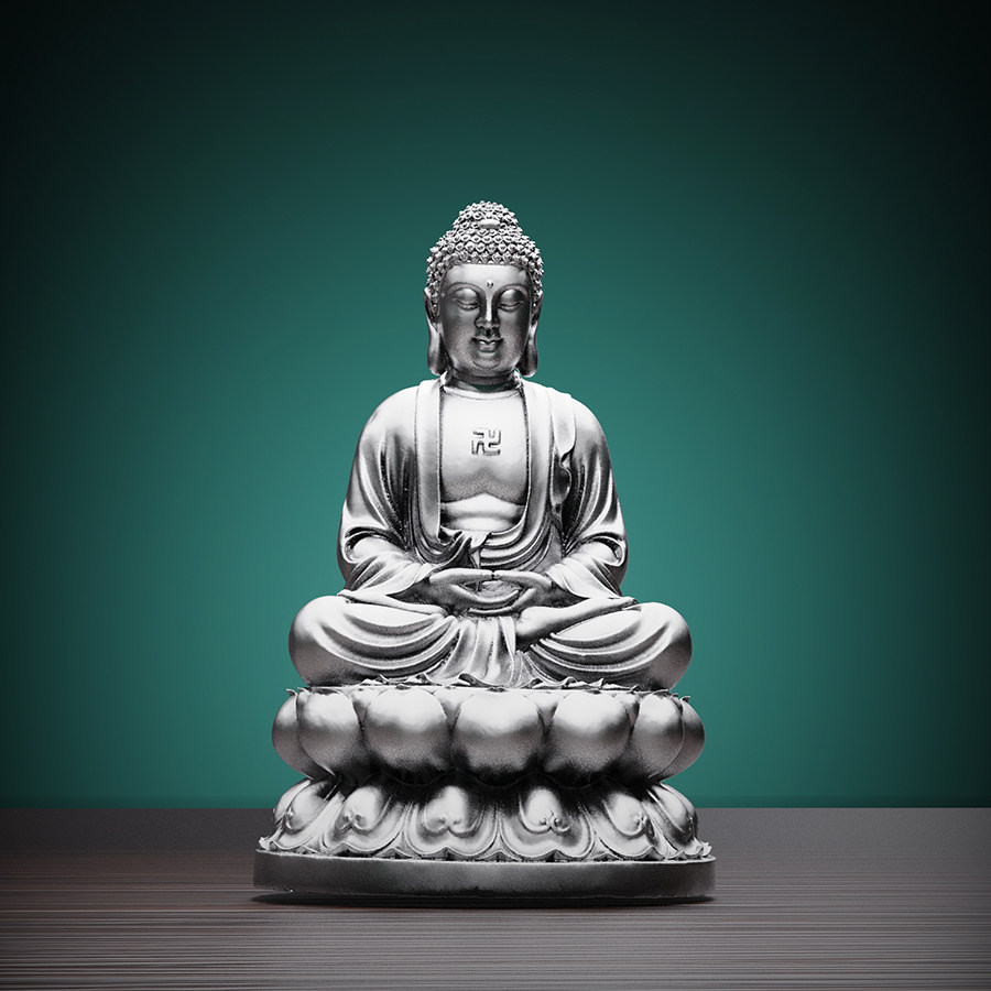 足银999立体浮雕做旧阿弥陀佛摆件手把玩件茶宠茶具摆件创意礼品