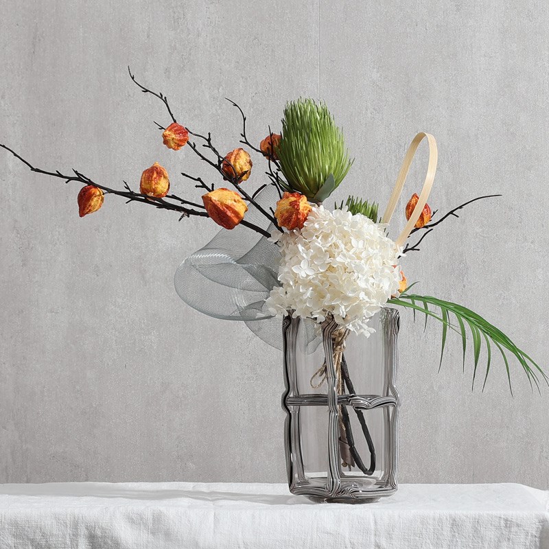 现代简约抽象透明玻璃花瓶客厅桌面花艺插花装饰样板间售楼部软装