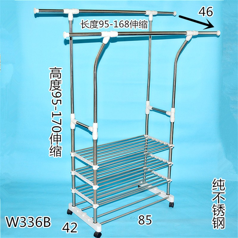 简易家晾衣架落地不锈钢杆式阳台升降伸缩卧室内晒表演服架子