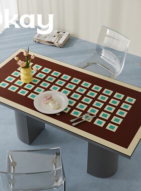 OKAY复古方格方形桌垫皮革餐桌垫pvc 家用防水防油耐脏隔热垫桌布
