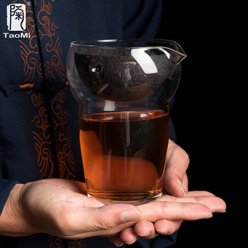 陶迷旋转无孔过滤公道杯大容量耐热玻璃公杯氧化铝矿石茶漏配件