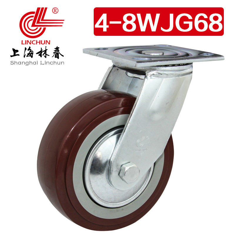 林春4系8寸重型高强度PU万向轮承载380公斤重载工业脚轮4-8WJG68