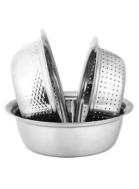 SEIM554LO不锈米筛三件套实用淘米套盆加装厚家用钢洗菜沥水盆套