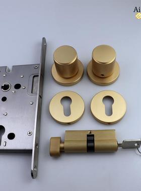 法极简奢房门锁锌TPK合金实心把手磁吸音锁滚花拉式手静卧室门轻