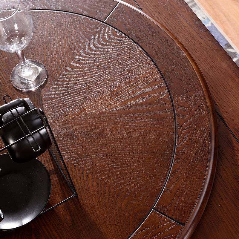 5用V美式家用方实圆两餐椅组合一桌六椅折叠桌木8人BSF桌10人伸缩