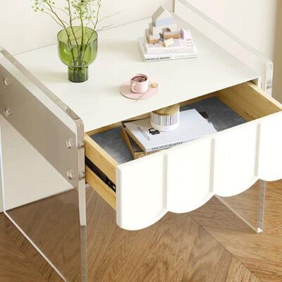 HXX16亚头力床头柜现代简约奶油克风卧室床柜悬78540浮收纳柜床柜