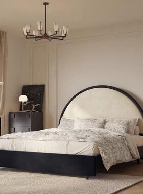 现代复古极布XBS艺绒床简奢床轻主卧双人法式卧室黑色复古风布民