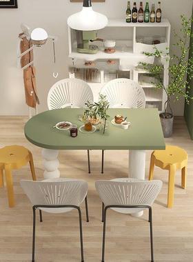 奶油风半圆岛台ONS高餐桌法式客厅木用小户型饭桌简易岩板实轻家