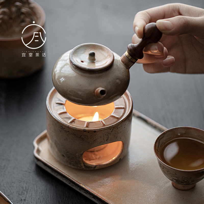 宜室茶话墨彩柴烧温茶炉陶瓷底座日式蜡烛保温暖茶煮茶器茶道配件