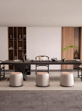 新中厅式实用木茶ENN桌椅室组合工作室接待办公茶桌黑色碳化家客