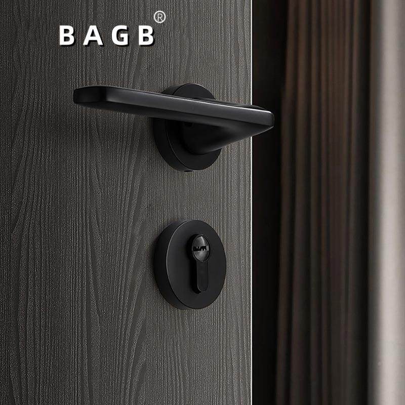 金卧门锁灰色锁现代简VUX约门锁门室内卧室门锁哑黑室把手锌合木