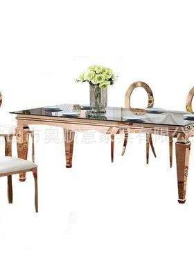 国外婚用不糕锈钢金色蛋西餐桌镜桌礼面玻璃桌面IRP婚庆长桌现做