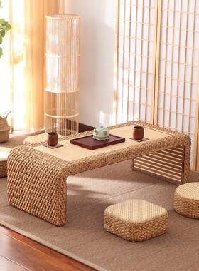 2I藤编飘窗小茶几榻榻米桌子日式茶桌禅意炕桌阳台桌窗台小桌子炕