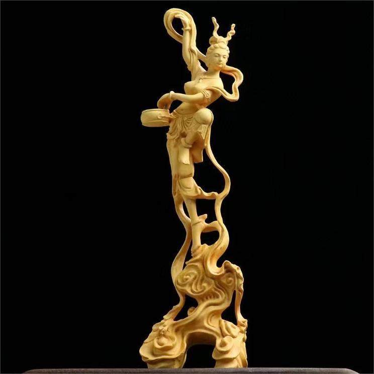 杨HSA黄木雕女反弹琵琶敦飞天仙中式客厅装饰品煌摆件家居