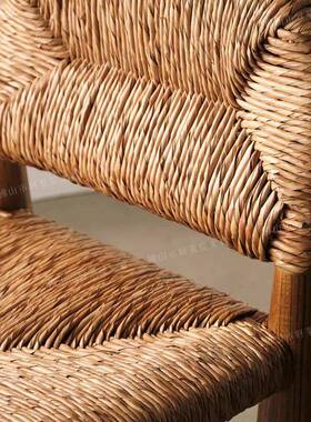 藤编织餐椅实诧寂风宿民复古木椅HLW22-07草子复古艺术设计椅家用