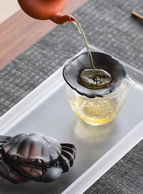 紫陶螃蟹茶漏一DZZT-202过滤一体意过滤茶组全瓷体茶宠摆件滤网茶