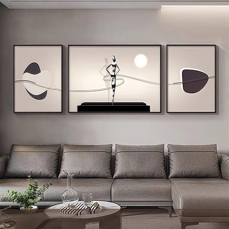 万物之初北欧简约客厅沙发背景墙三联画有框晶瓷轻奢高级感壁画