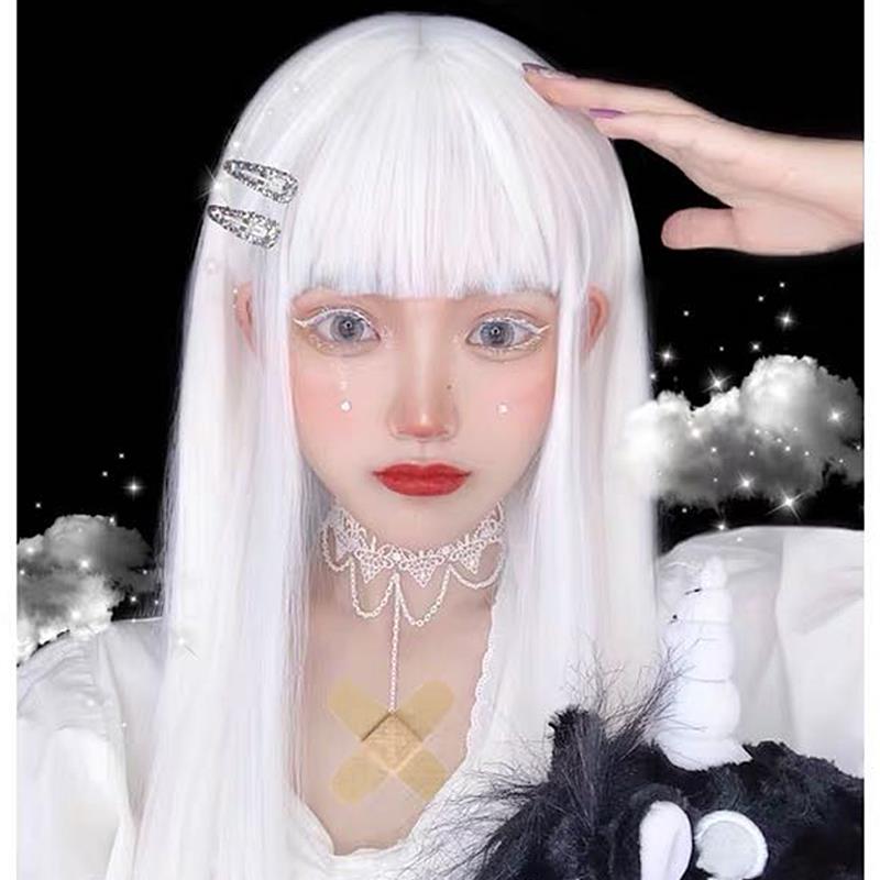 假发女长直发网红气质白色哑光Lolita逼真全头皮jk可爱自然齐刘海