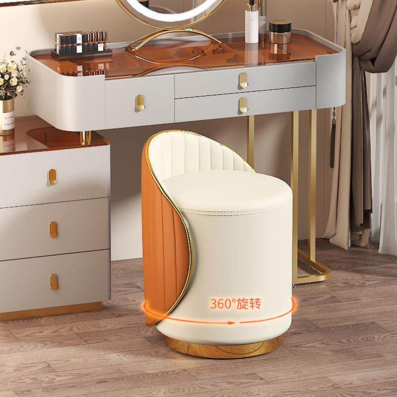 化妆椅女生卧简约现代妆台凳子美甲靠红背03333666室网梳轻奢圆凳