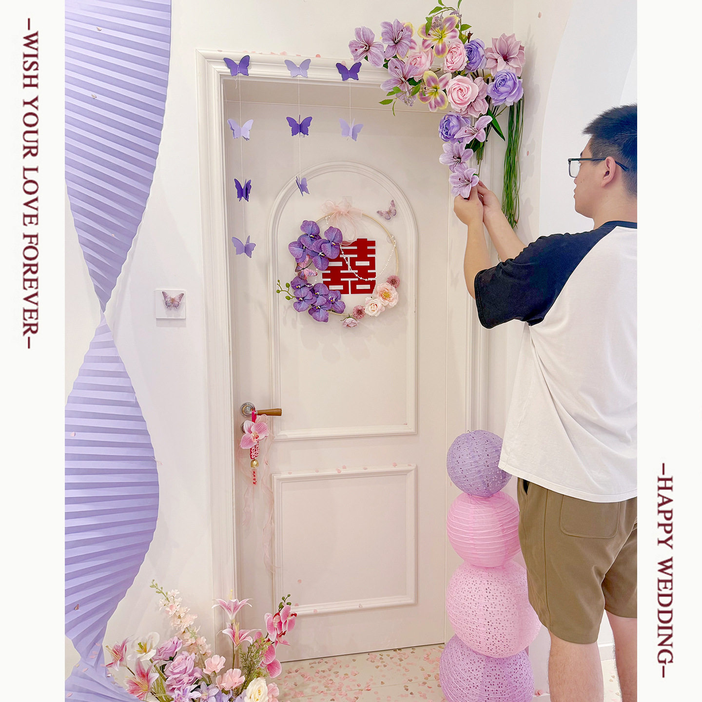 婚房门上挂饰仿真花装饰