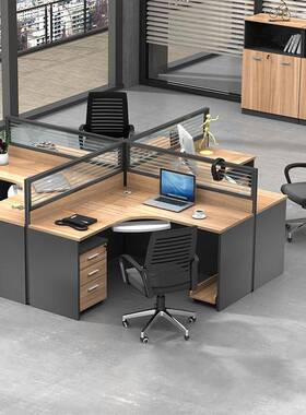 办组公桌4人位桌椅简约现人代l型工位QLN员工6屏风卡位隔断办公合