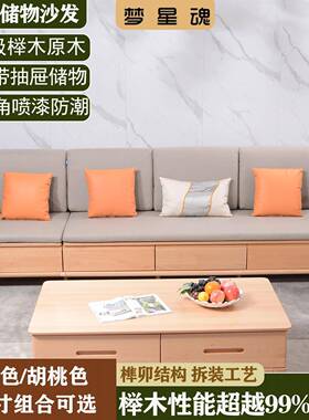 尚木高端木全实木布储CDM物发客厅带沙抽屉家用新中式实榉木艺sof