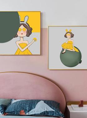餐厅孩可爱女装饰画儿童房卡通合头挂画幼70174儿园教床室艺术挂