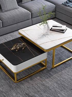 现约代简双抽屉2150601形几组合小户型岩板方茶几公寓样品房客厅