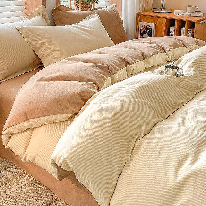 简约纯全棉套磨毛四件套床冬季加厚242保暖被棉床单笠床上用品三