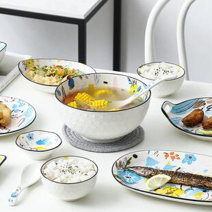 厂价发整箱发货彩釉下直OOL彩餐具饭碗深菜碟鱼印盘大汤米碗工厂