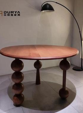 法式中古风实木茶几家用设计师小型茶桌64276小客复厅古圆桌户沙
